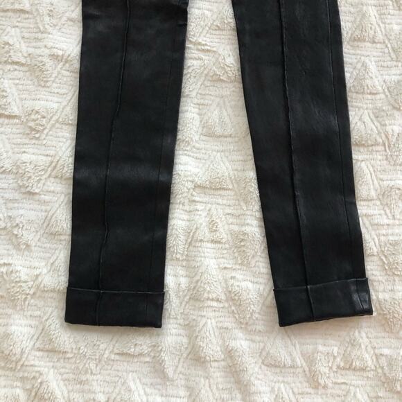 A.L.C. Daniel Black Genuine Lamb Leather Cuffed Skinny Trousers - Picture 4 of 9